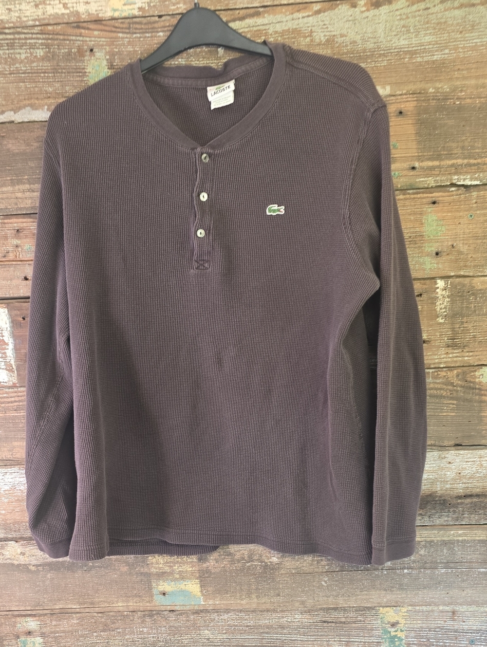 Lacoste Men's Long-Sleeve Henley in Deep Plum